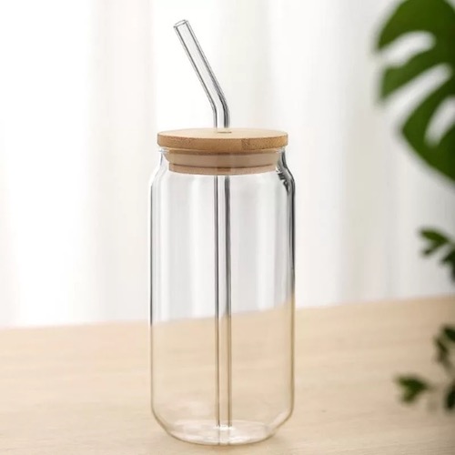 Bamboo Lid and Straw Beer Can Glass Lid Glass Straw Bamboo 