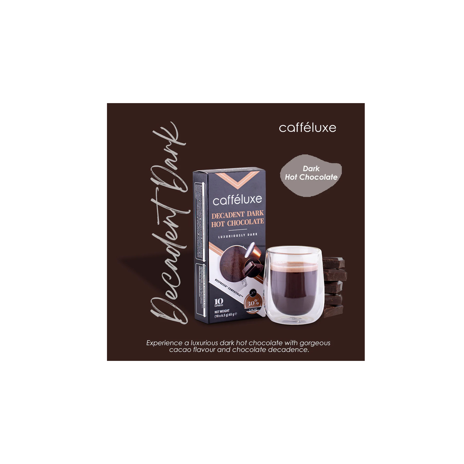 Cafféluxe Decadent Dark Hot Chocolate Nespresso Compatible