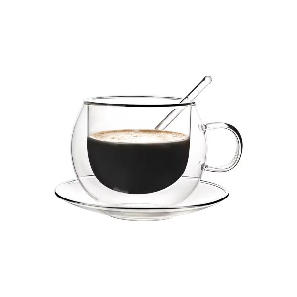 EBC Double Wall Coffee Glass 280ML With Saucer