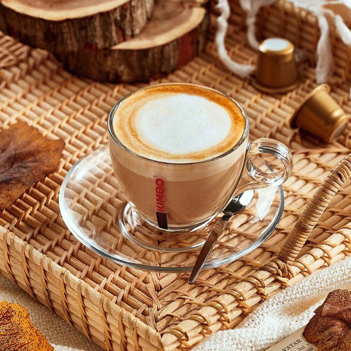 Kimbo Cappuccino Coffee Glass and Saucer 180ml