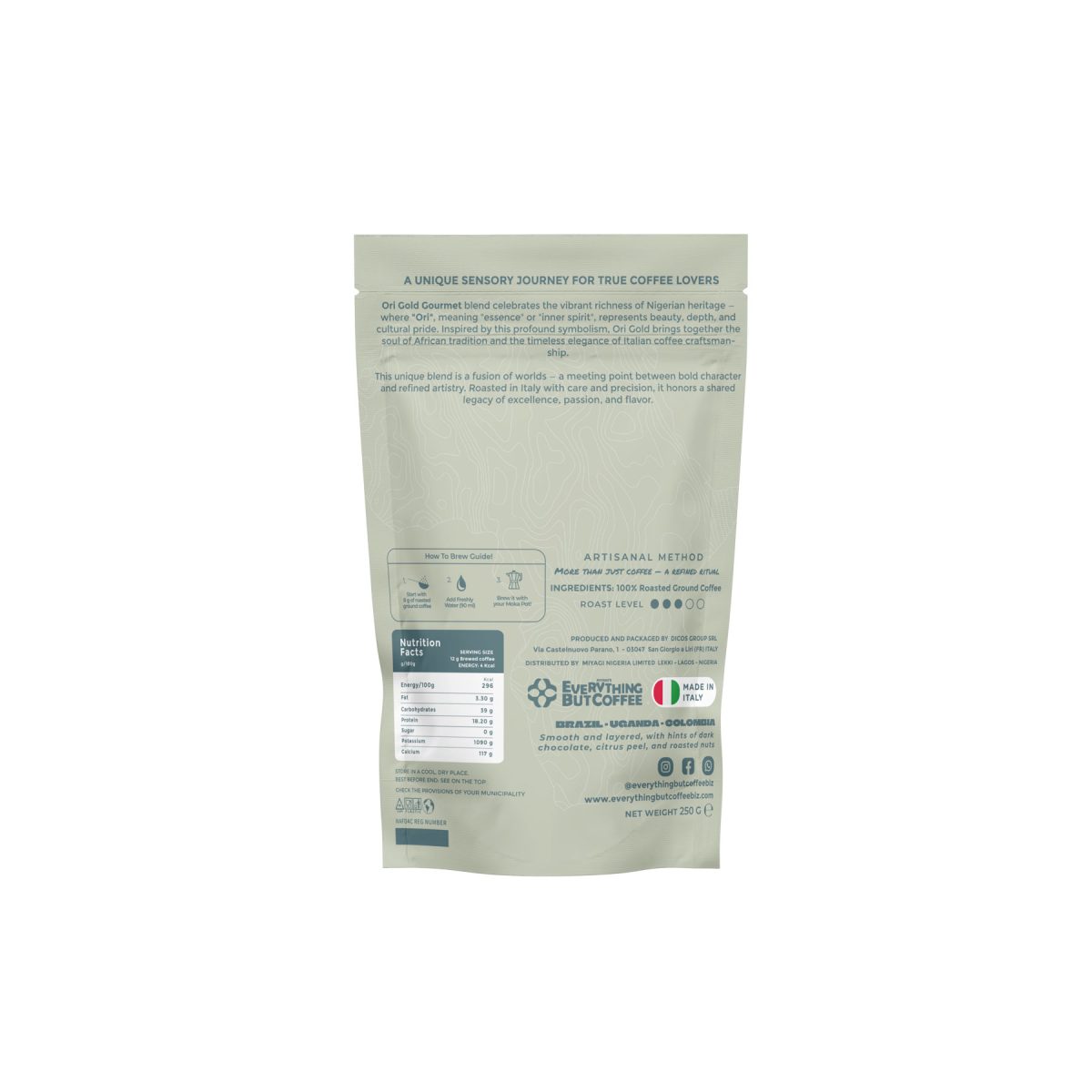 EBC Ori Gold Gourmet Blend Coffee Espresso Grounds 250G