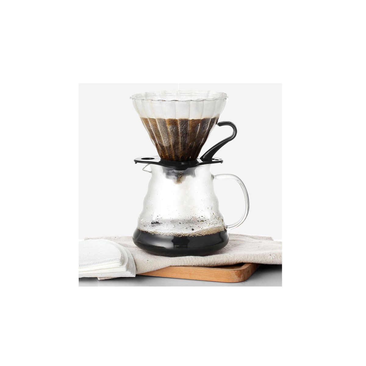 600ml Ribbed Borosilicate Pour Over Coffee Glass Pot